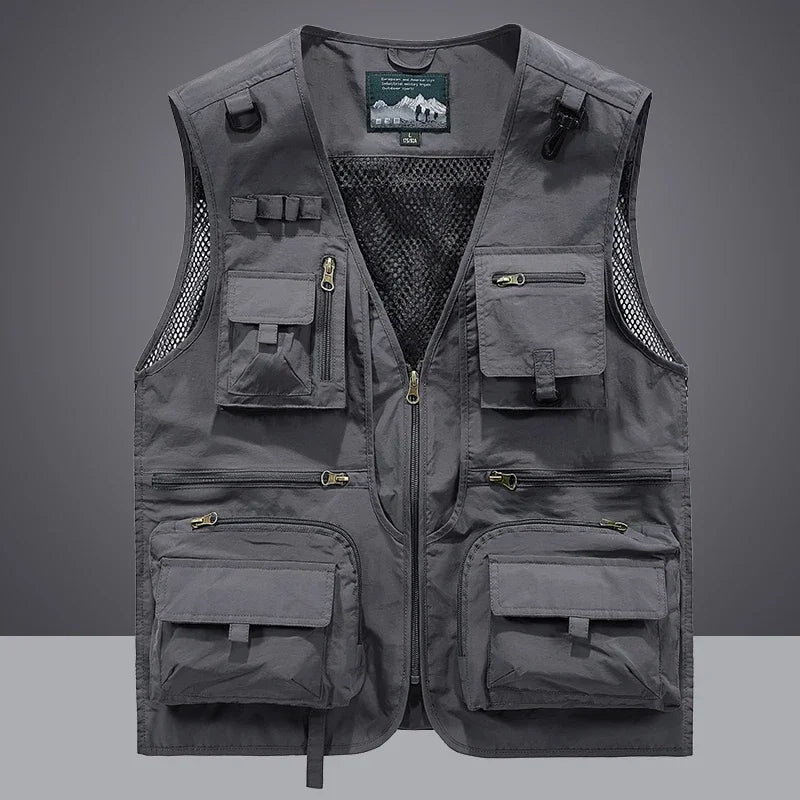 Summer Men Unloading Tactical Vest Coat Casual Men's Photographer Waistcoat Mesh Work Sleeveless Jacket Tools Pocket Vest 6XL
