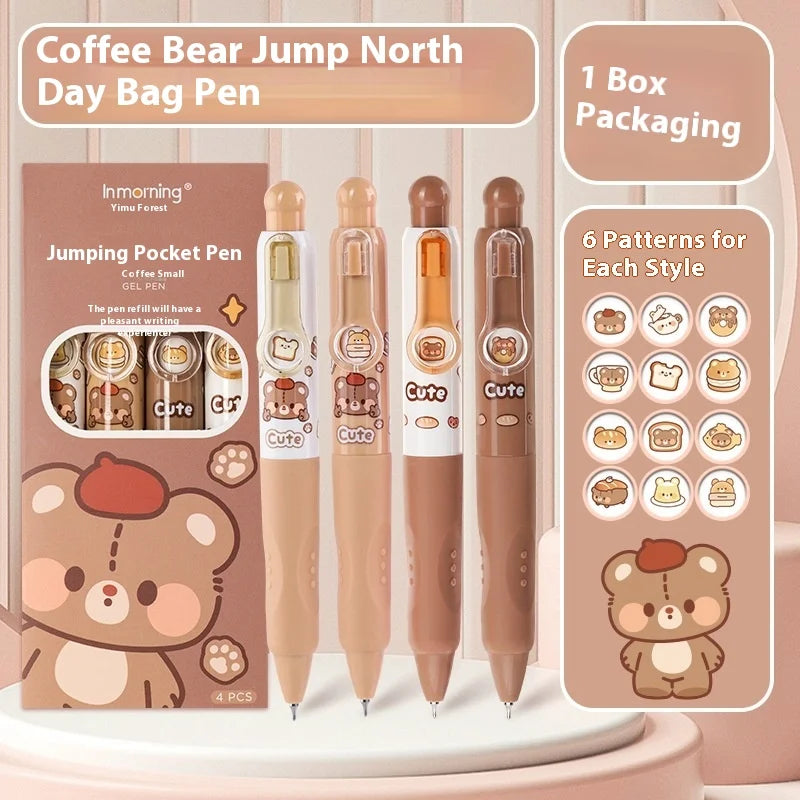 4PCS/Box Gel Pen Cartoon Pocket Pen Funny Capybara Writing Tool Ballpoint Pen Quick Drying Black Ink School Office Supplies