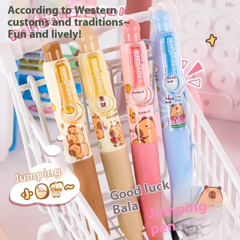 4PCS/Box Gel Pen Cartoon Pocket Pen Funny Capybara Writing Tool Ballpoint Pen Quick Drying Black Ink School Office Supplies