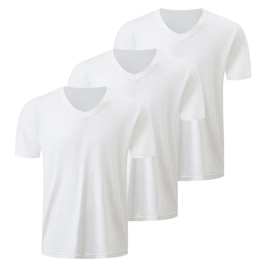 1/2/3 Pcs Men's Solid Color Casual Small White T Youth Loose Joker Classic V-neck Comfortable Short Sleeve Simple Fashion T-shir