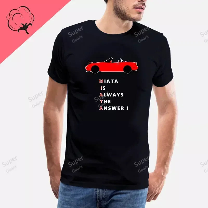 Initial D JDM MIATA MX5 Theme 100% Cotton Men's Shirt Summer Street Wear O-neck Printed Short Sleeve Top Funny Pattern