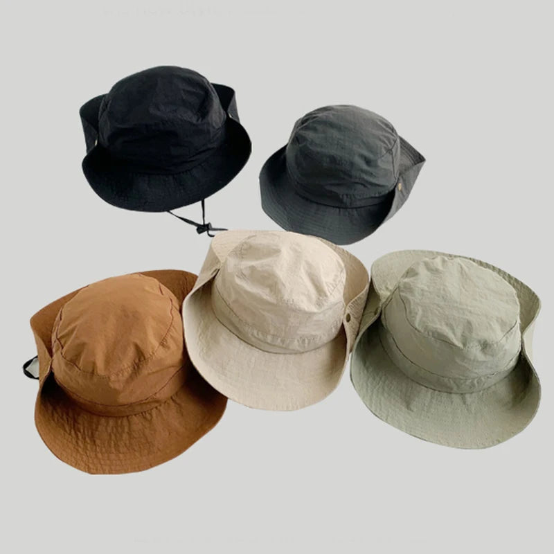 Summer Quick Dry Kids Bucket Hat Solid Color Boys Girls Fisherman Hats For Children Drawstring Outdoor Beach Panama Sun Cap