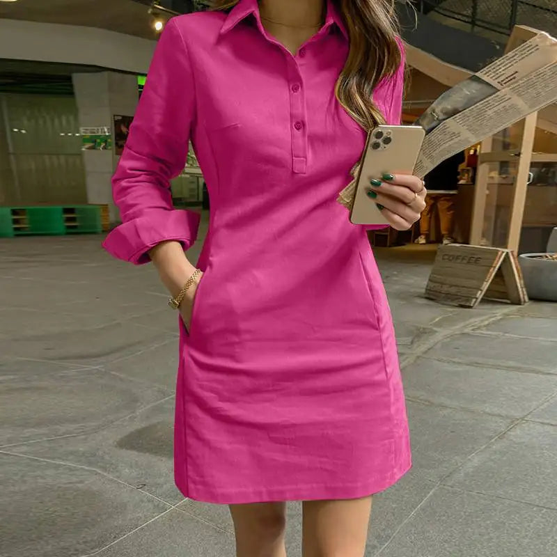 VONDA Summer Mini Dress Women 2024 Sexy Long Sleeve Shirt Sundress Casual Loose Solid Buttons Pockets Elegant Short Vestidos