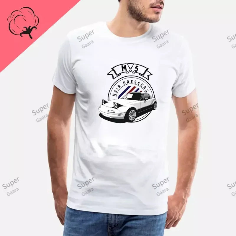 Initial D JDM MIATA MX5 Theme 100% Cotton Men's Shirt Summer Street Wear O-neck Printed Short Sleeve Top Funny Pattern