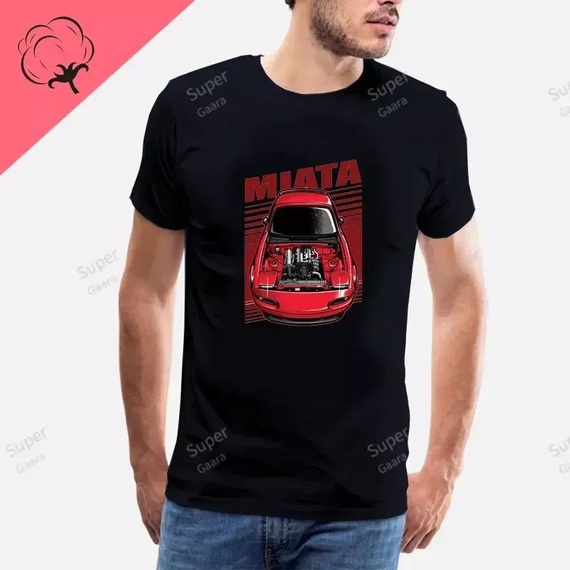 Initial D JDM MIATA MX5 Theme 100% Cotton Men's Shirt Summer Street Wear O-neck Printed Short Sleeve Top Funny Pattern