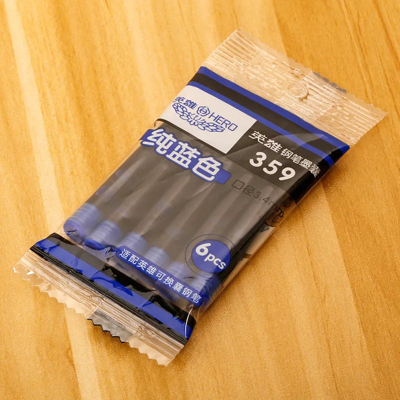 Hero 359/369/028 Ink Fountain Pen Ink 3.4MM Cartridge Disposable Blue Black Replaceable Ink 6 Pack Wholesale Ink Refill Kit