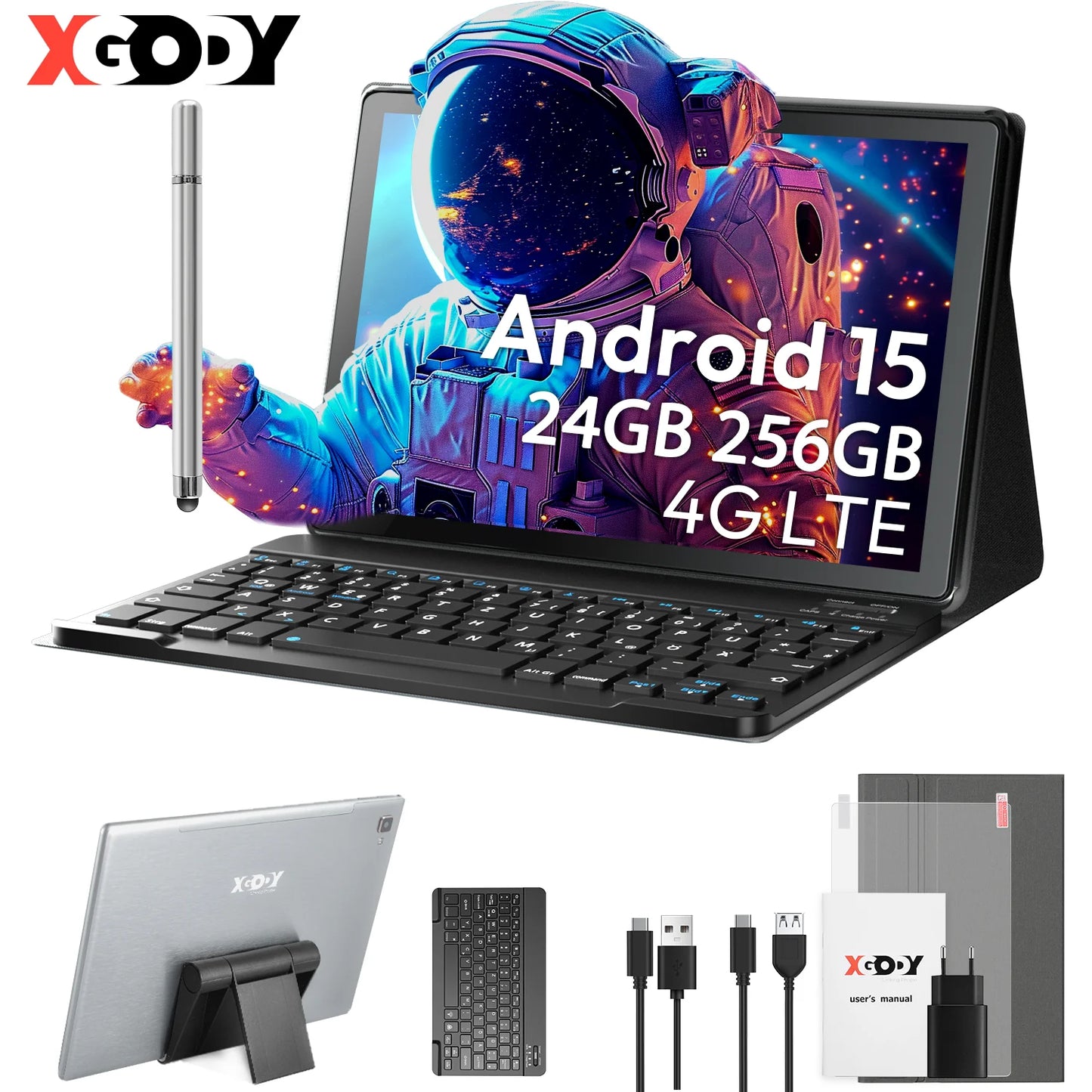 XGODY Globale Version P60 Pro Android 15 Tablet PC 10 Zoll ultra-klares 90Hz Display 24GB(8+16) 256GB 8000mAh Akku Tablet
