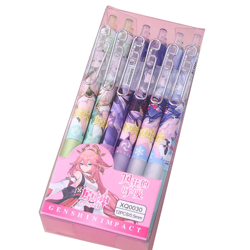 6/12Pcs Game Genshin Impact Roller Ball Pen Cartoon Stationery Nilou Wanderer Alhaitham Tighnari Yaoyao Nahida Black ink Gel pen