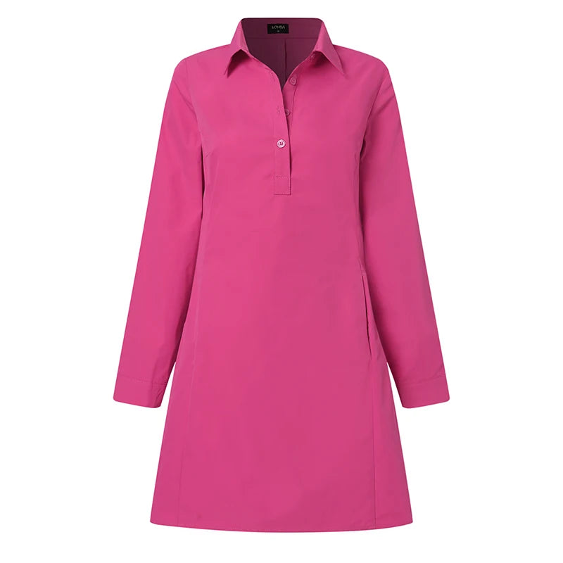 VONDA Summer Mini Dress Women 2024 Sexy Long Sleeve Shirt Sundress Casual Loose Solid Buttons Pockets Elegant Short Vestidos