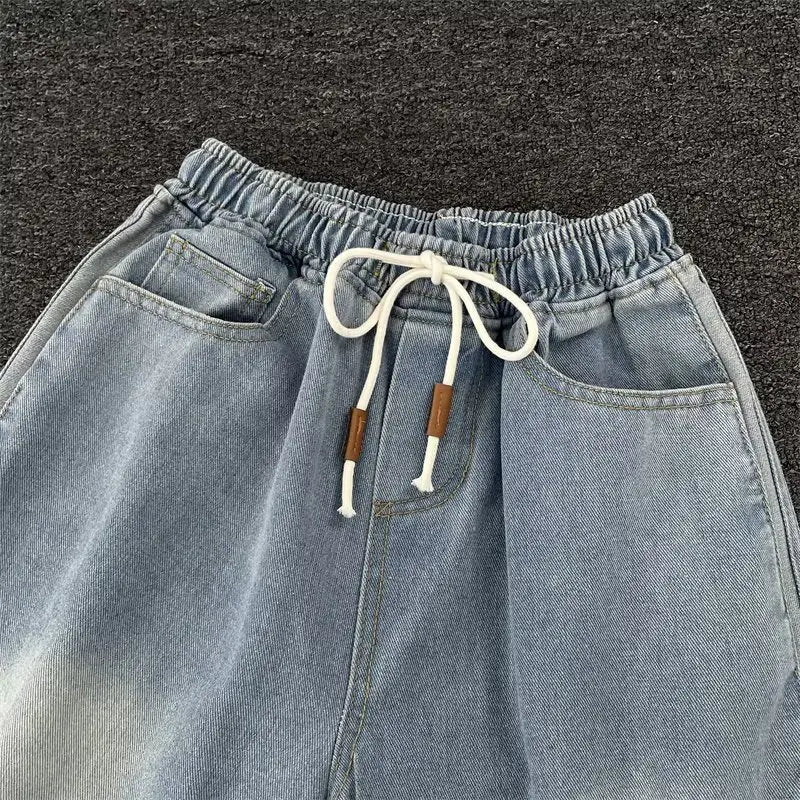 Jeans Men 2025 Spring Autumn American Style Vintage Loose Straight Leg Long Pants Men's Youth Popular Drawstring Wide Leg Pants