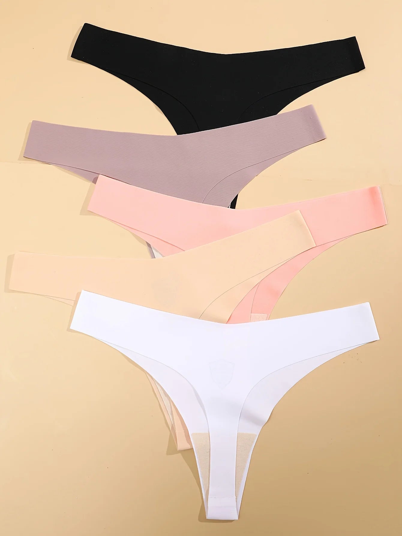 5PCS Ice Silk Seamless Thongs Women V Waist G