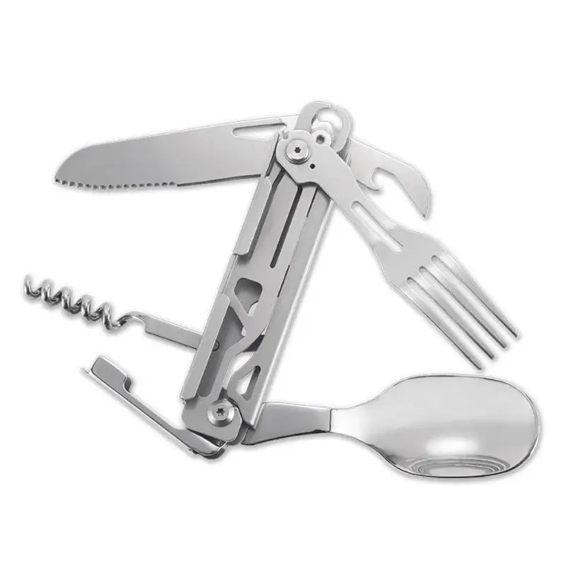 420 Stainless Steel Pocket Knife Multi-tool Portable Fork Spoon Outdoor Survival Camping Folding Knife Detachable Hand Tools