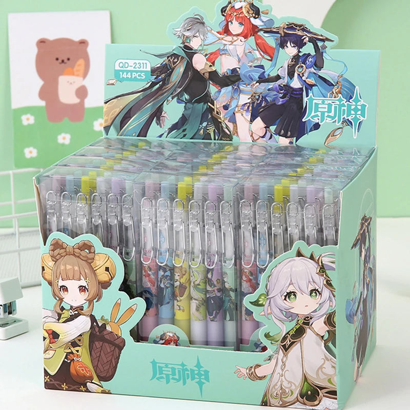 6/12Pcs Game Genshin Impact Roller Ball Pen Cartoon Stationery Nilou Wanderer Alhaitham Tighnari Yaoyao Nahida Black ink Gel pen