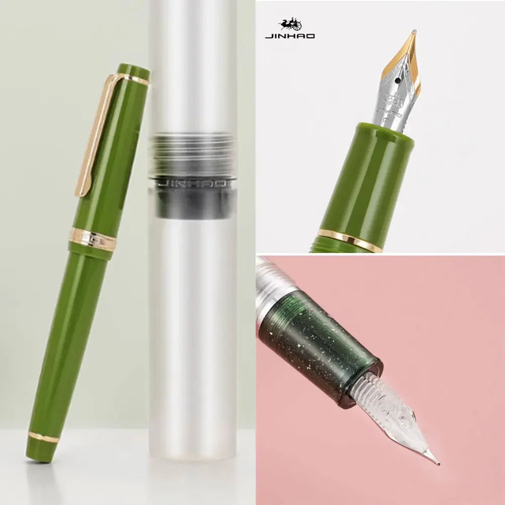 Jinhao 82 Gold Clip Series Luxury Resin Metal EF/F/M/Curved Nib Fountain Pen Rotation Opening Ink Pens School Office Supplies