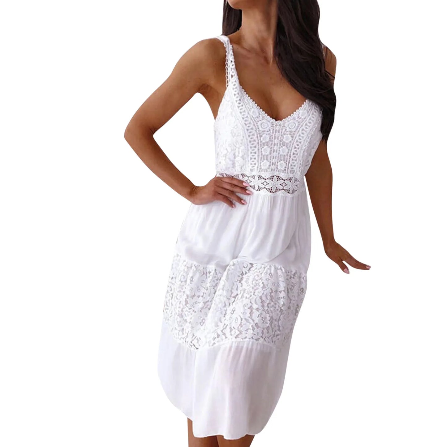 Women Dress Stitching Strap Dress Sexy Summer Casual Lace Beach Casual Dress Female Party Casual Evening Vestido