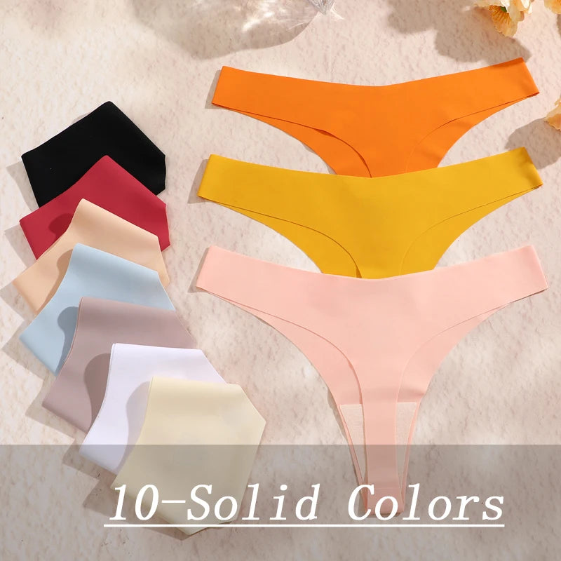 5PCS Ice Silk Seamless Thongs Women V Waist G