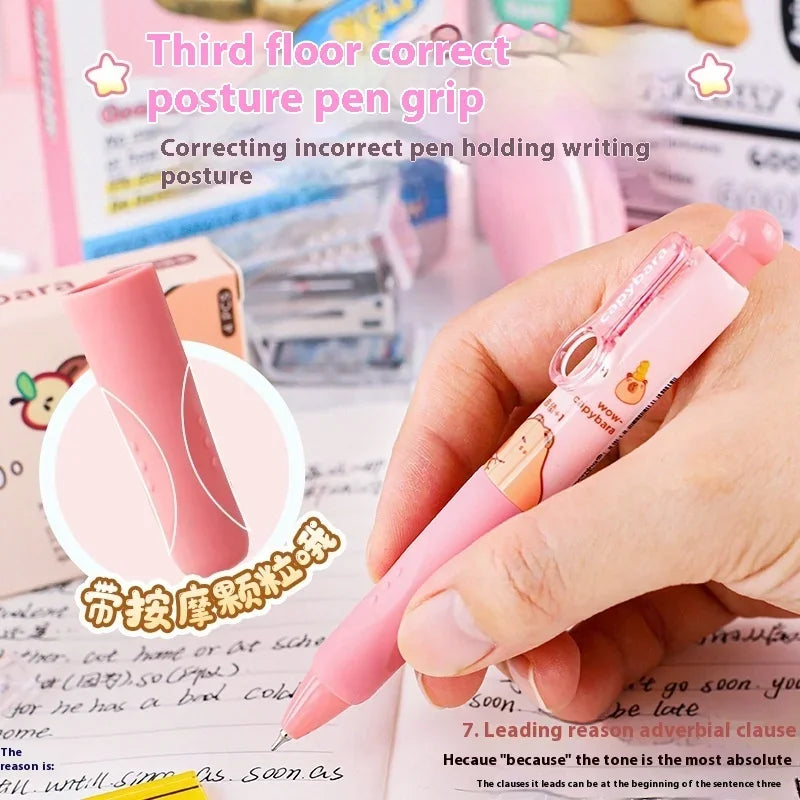 4PCS/Box Gel Pen Cartoon Pocket Pen Funny Capybara Writing Tool Ballpoint Pen Quick Drying Black Ink School Office Supplies
