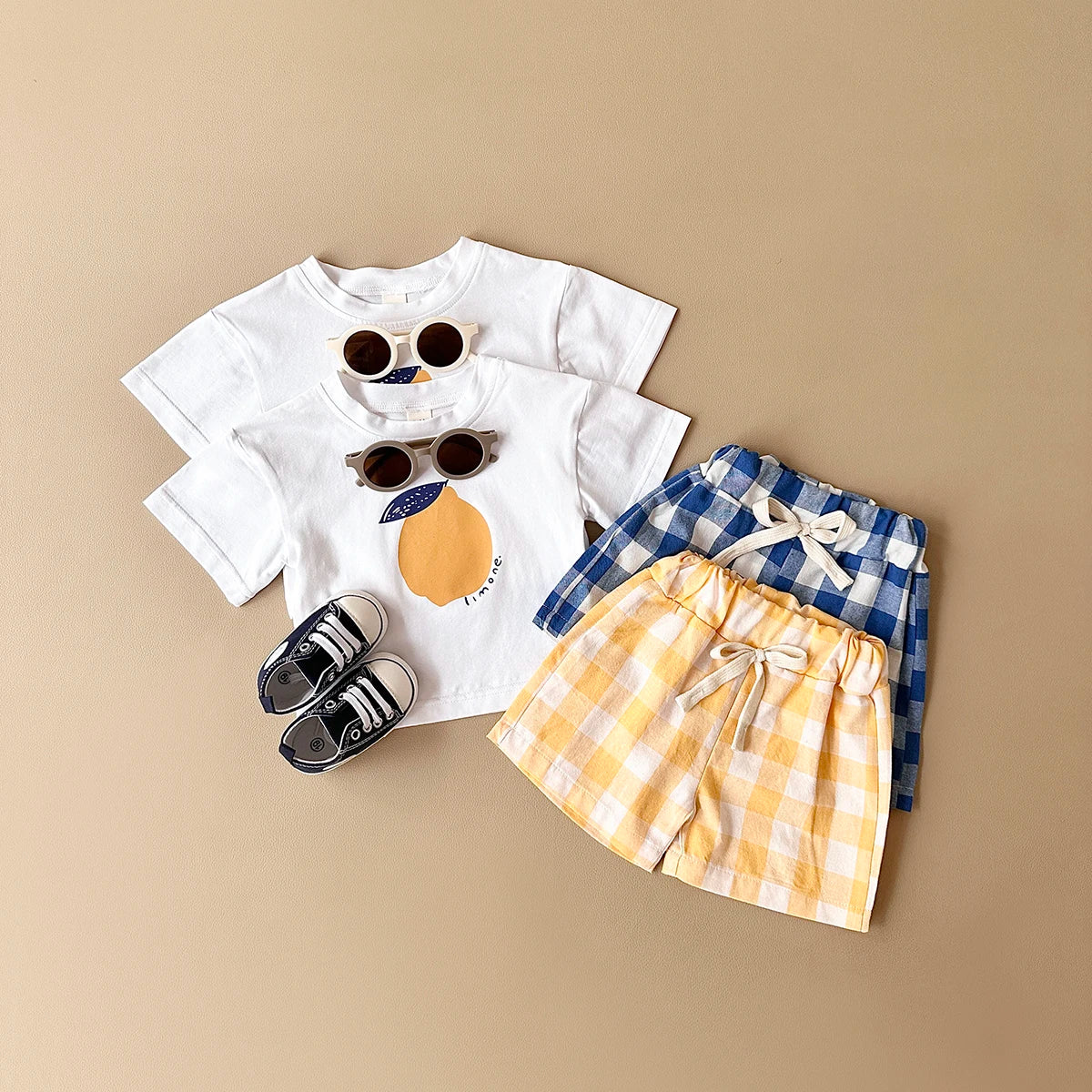 2Pcs/Sets New Baby Boy Clothing Set Toddler Baby Clothes Pear Print T-shirt+Grid Shorts Newborn Boy Girl Summer Outfits