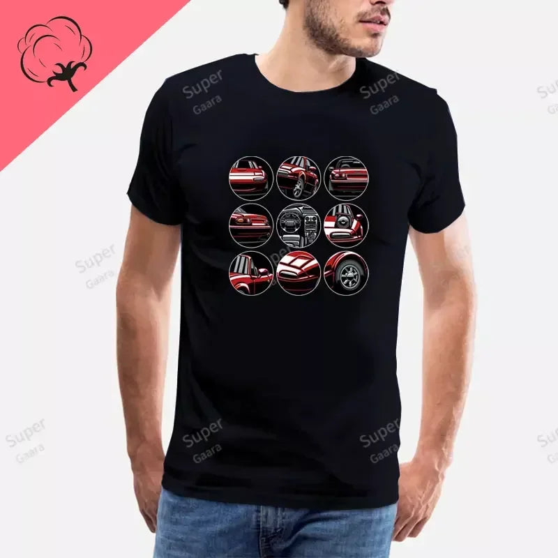 Initial D JDM MIATA MX5 Theme 100% Cotton Men's Shirt Summer Street Wear O-neck Printed Short Sleeve Top Funny Pattern