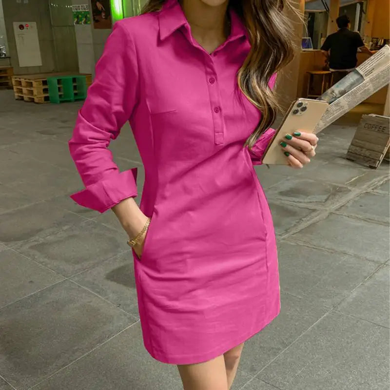 VONDA Summer Mini Dress Women 2024 Sexy Long Sleeve Shirt Sundress Casual Loose Solid Buttons Pockets Elegant Short Vestidos