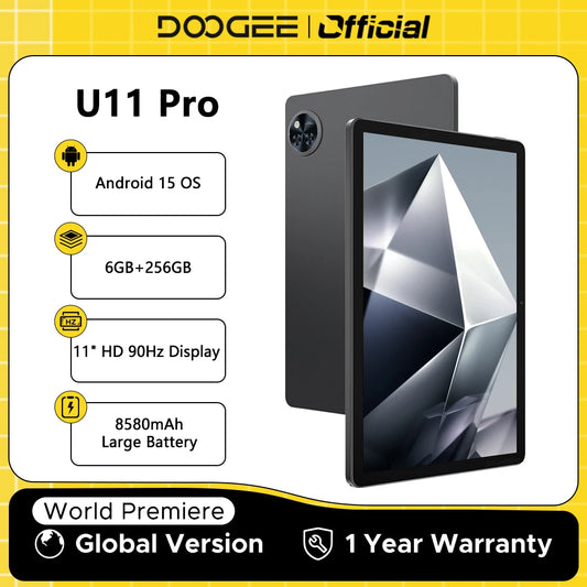 Global Version DOOGEE U11 Pro Android 15 Tablet 30GB(6+24) 256GB 11" HD 90Hz Display 8580mAh Battery Unisoc T7200 Widevine L1