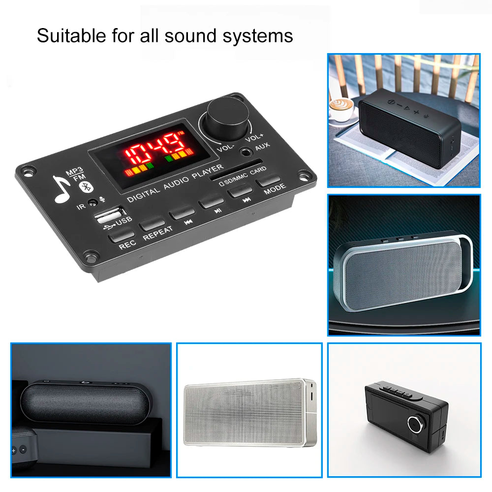 80W Amplifier Bluetooth MP3 WMA WAV Decoder Board 12V Handsfree Call  USB TF FM Car Audio Music Player Speaker Volume Control