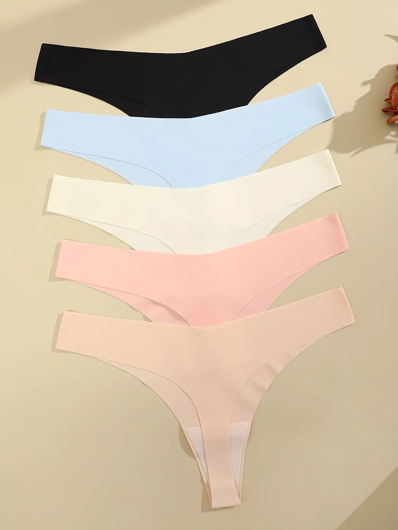 5PCS Ice Silk Seamless Thongs Women V Waist G