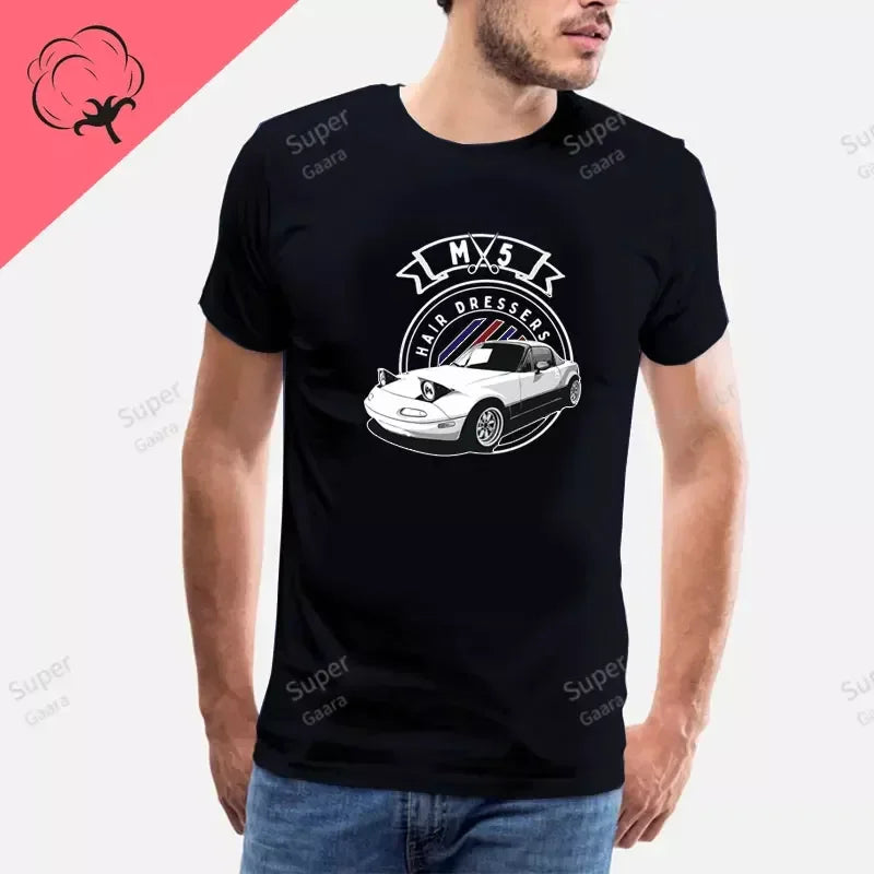 Initial D JDM MIATA MX5 Theme 100% Cotton Men's Shirt Summer Street Wear O-neck Printed Short Sleeve Top Funny Pattern