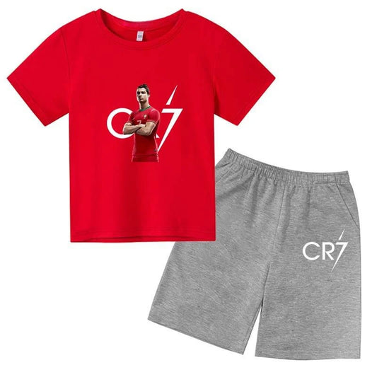 Kids Fashion Summer CR7 Sports Suits 2-14 Years Boys Girls 2pcs Casual Short Sleeve T-shirts+Pants Sets Children Idol Clothes