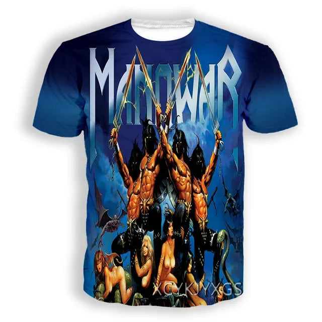 New Hot Manowar Punk Style Rock 3D Print T-shirts Summer Men Women Unisex Casual Hip Hop Short Sleeve Tee Top Oversized Clothing