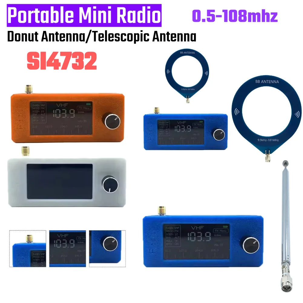 SI4732 0.5-108mhz DSP Chip Pocket Mini Radio LSB USB AM FM FM/AM Radio 1.9inch IPS Screen All Band Radio Receiver with Antenna