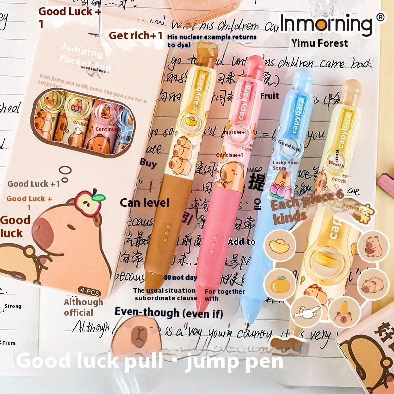 4PCS/Box Gel Pen Cartoon Pocket Pen Funny Capybara Writing Tool Ballpoint Pen Quick Drying Black Ink School Office Supplies