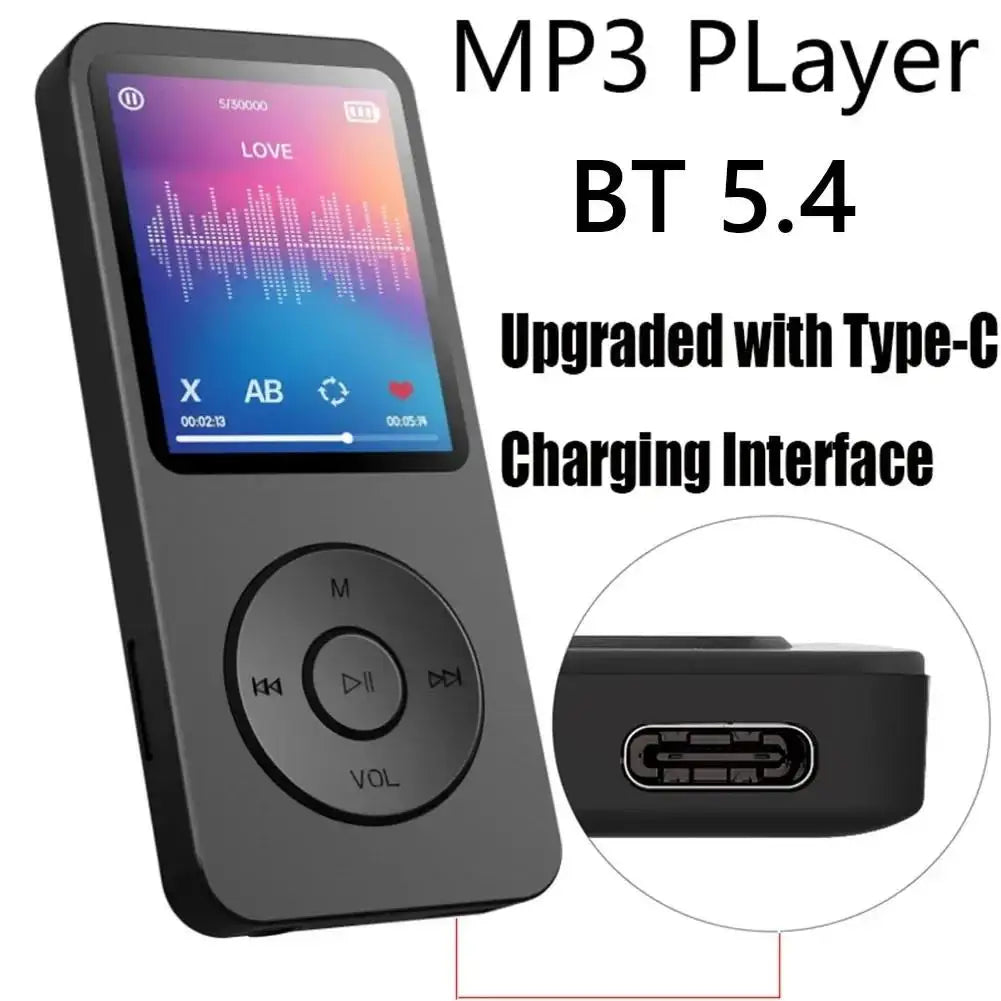 MP3 Player Portable Music Player Bluetooth 5.4 Music Stereo Player 1.8 inch Screen Support FM Radio E-Book Recording MP4 Player