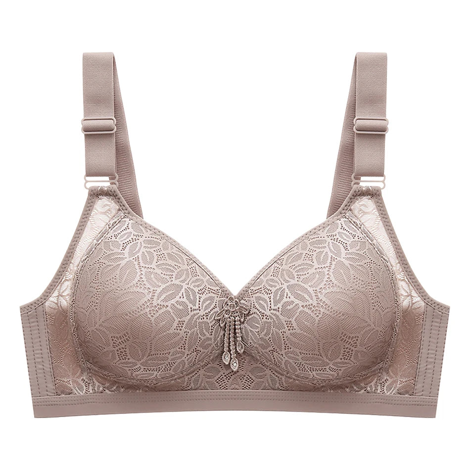 Women Comfortable Plus Size Large Bust Wire Free Embroidery Bra Side Gather and Breathable Perfect Fit and Support Bras