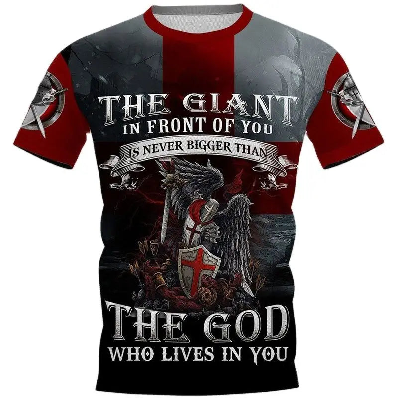 Knights Templar  3D Printing T Shirt Man Summer O-Neck Short Sleeve Oversized Top Casual Tee Loose Streetwear Harajaku