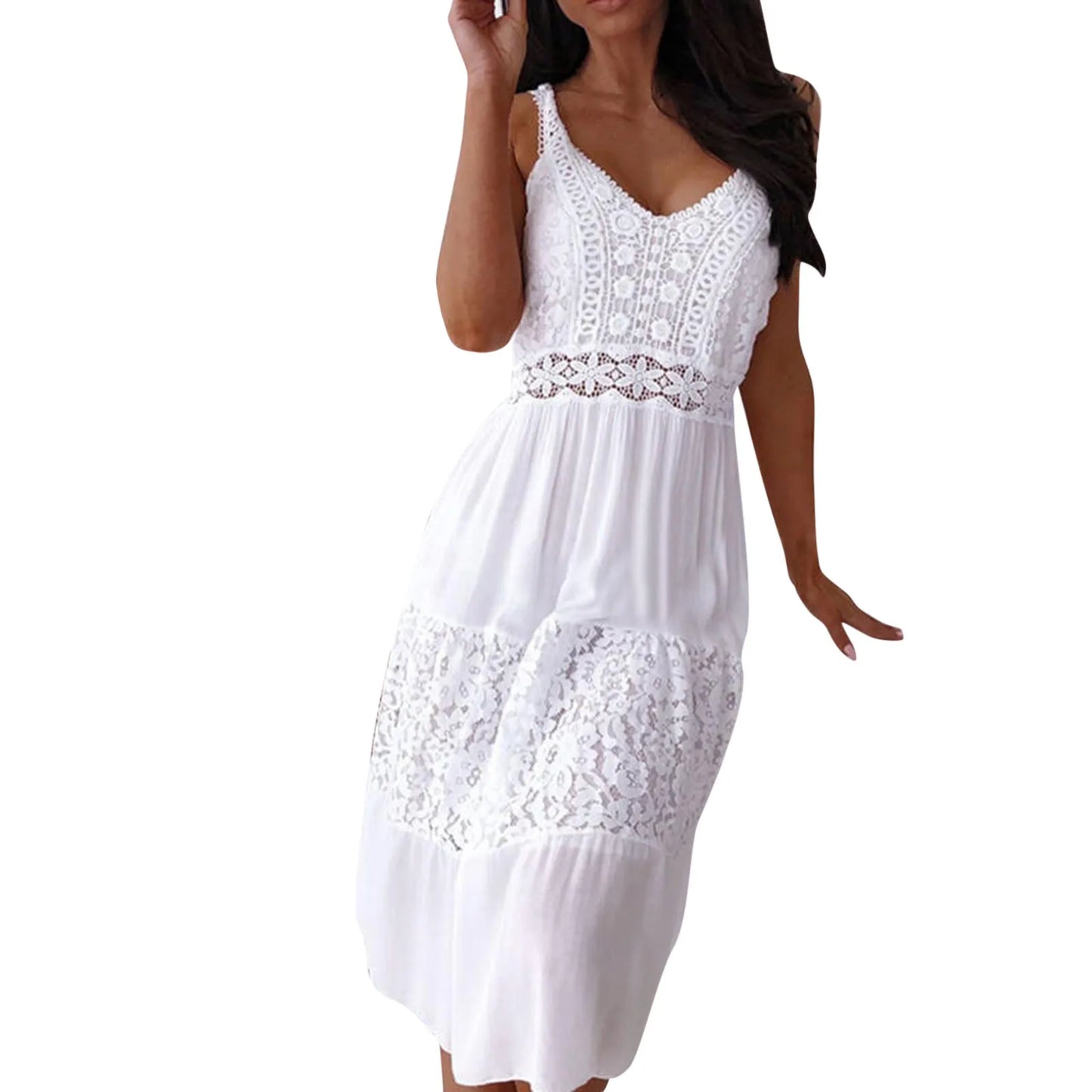 Women Dress Stitching Strap Dress Sexy Summer Casual Lace Beach Casual Dress Female Party Casual Evening Vestido