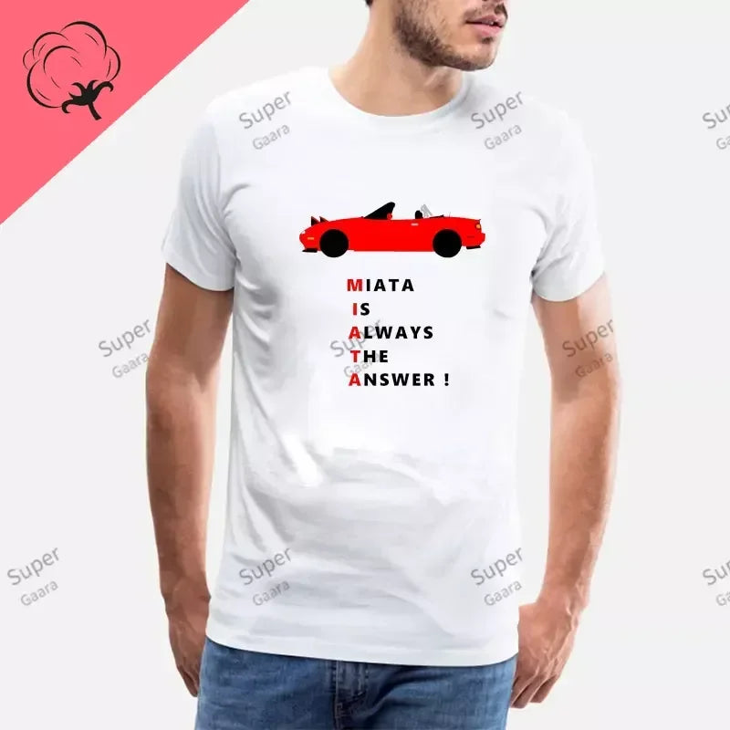 Initial D JDM MIATA MX5 Theme 100% Cotton Men's Shirt Summer Street Wear O-neck Printed Short Sleeve Top Funny Pattern