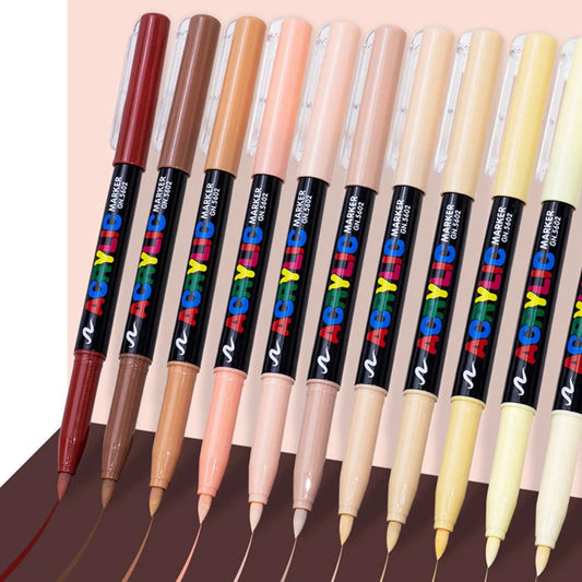 12 colors skin color acrylic markers soft tip for students DIY handbook doodle marking paintbrush