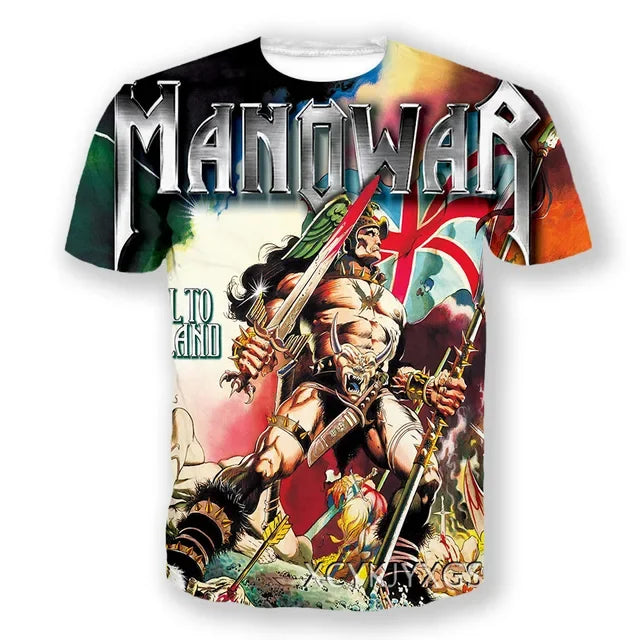 New Hot Manowar Punk Style Rock 3D Print T-shirts Summer Men Women Unisex Casual Hip Hop Short Sleeve Tee Top Oversized Clothing