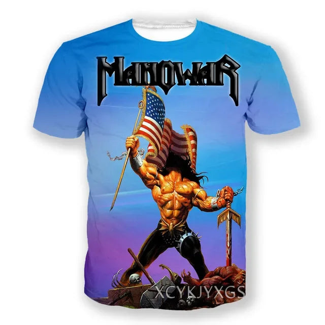 New Hot Manowar Punk Style Rock 3D Print T-shirts Summer Men Women Unisex Casual Hip Hop Short Sleeve Tee Top Oversized Clothing