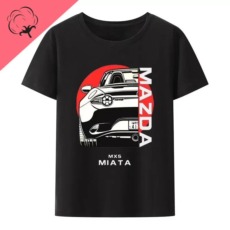Initial D JDM MIATA MX5 Theme 100% Cotton Men's Shirt Summer Street Wear O-neck Printed Short Sleeve Top Funny Pattern
