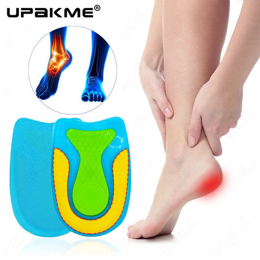 UPAKME Silicone Gel Insoles for Plantar Fasciitis Heel Spurs Pain Foot Cushions Massagers Care Elastic Half Heel  Unisex Inserts
