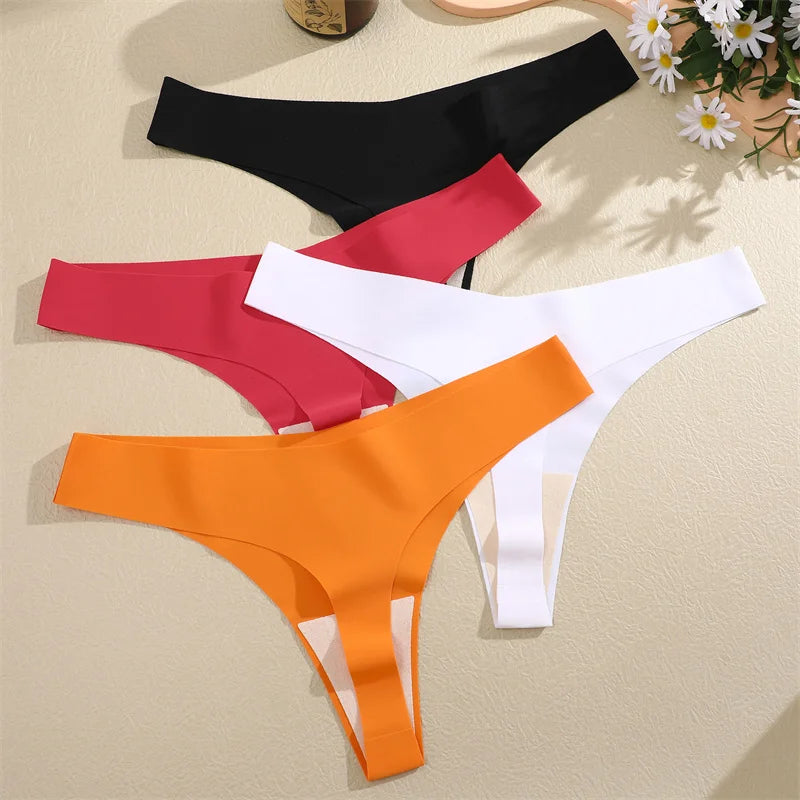5PCS Ice Silk Seamless Thongs Women V Waist G