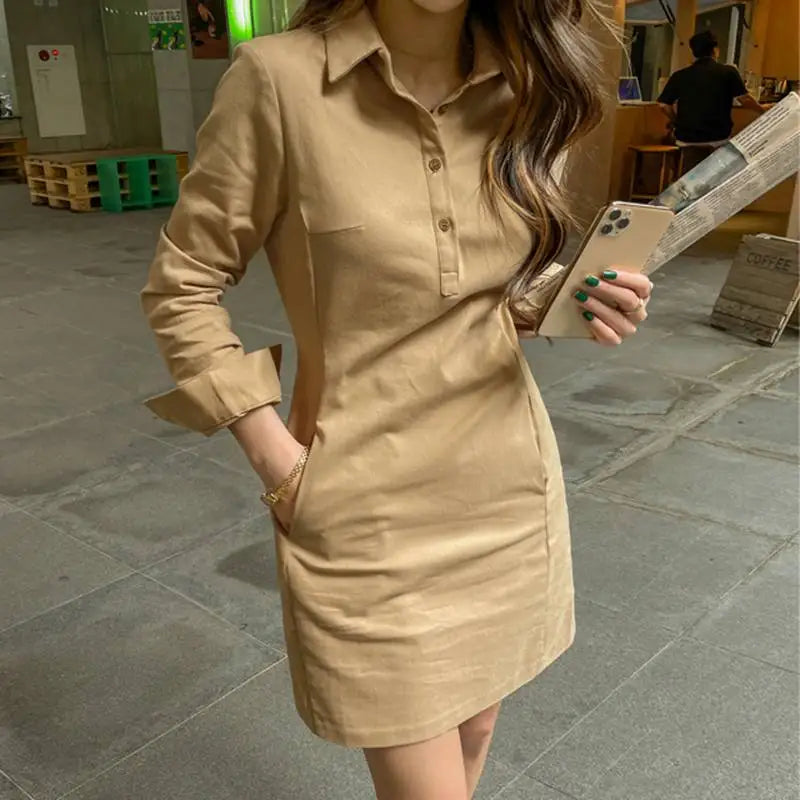 VONDA Summer Mini Dress Women 2024 Sexy Long Sleeve Shirt Sundress Casual Loose Solid Buttons Pockets Elegant Short Vestidos