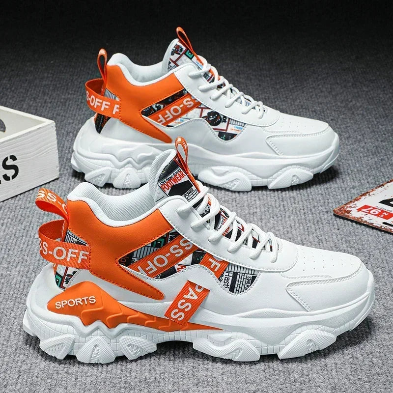 2024 Men's comfortable sneakers Breathable Running  Mesh tennis sneakers Walking platform gear step shoes Dynamic color contrast