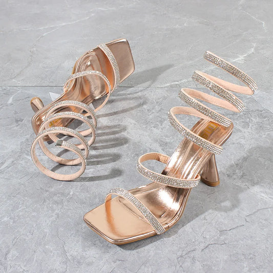 Fashion Women Sandals 2024 Summer New Crystal Snake Spring