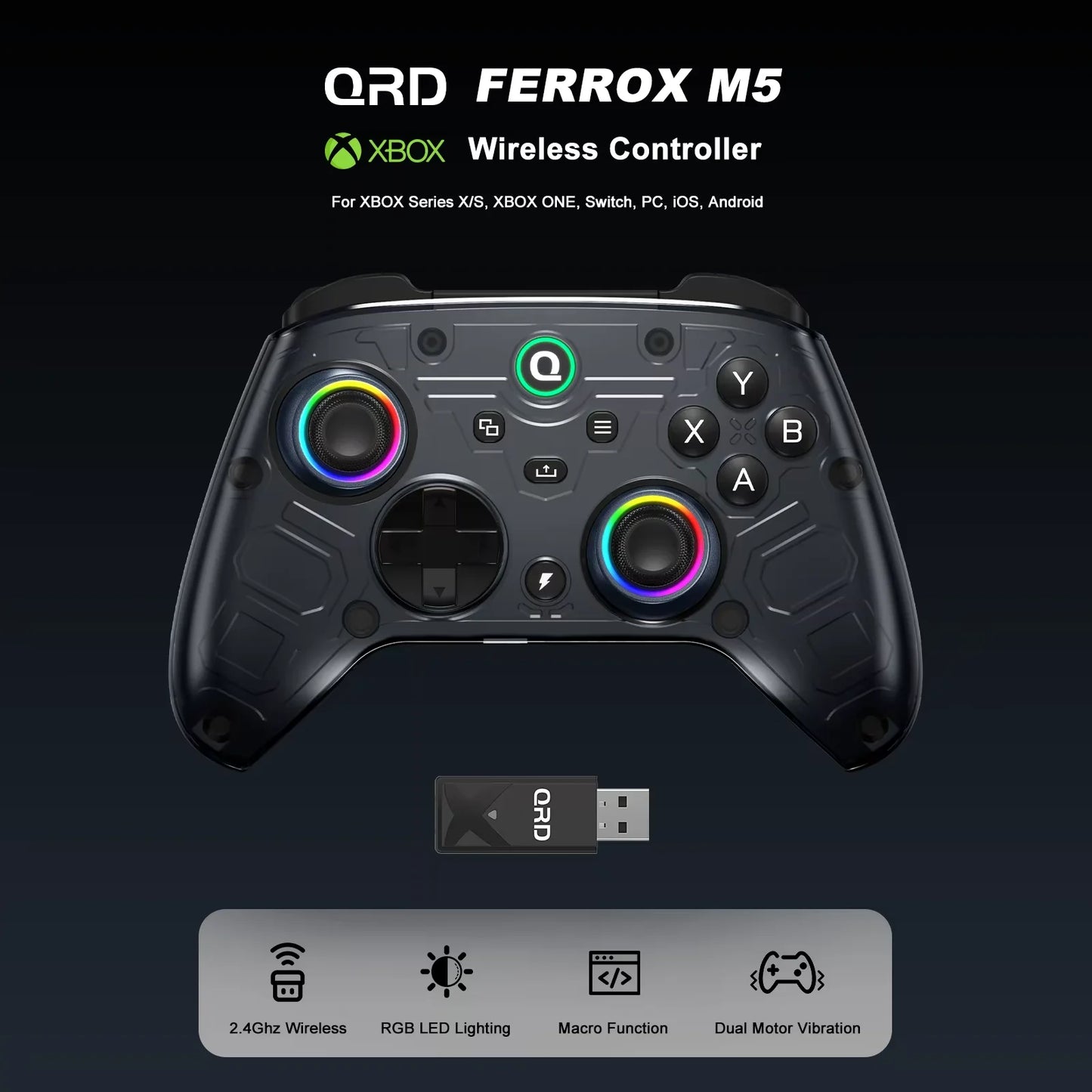 QRD FERROX M5  2.4Ghz Xbox Gaming Controller Wireless Gamepad for Xbox Series X/Xbox Series S/Xbox One with Hall Effect Joystick