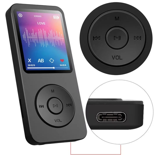 MP3 Player Portable Music Player Bluetooth 5.4 Music Stereo Player 1.8 inch Screen Support FM Radio E-Book Recording MP4 Player