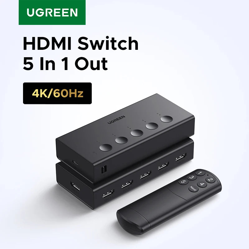 UGREEN HDMI Switch 5 in 1 Out 4K 60Hz HDMI Switcher with Remote Control for PS5 PS4 TV Monitor Projector CEC HDR HDCP 2.2
