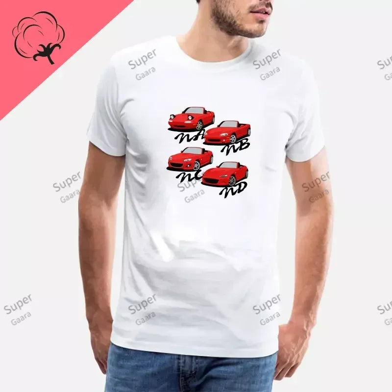 Initial D JDM MIATA MX5 Theme 100% Cotton Men's Shirt Summer Street Wear O-neck Printed Short Sleeve Top Funny Pattern